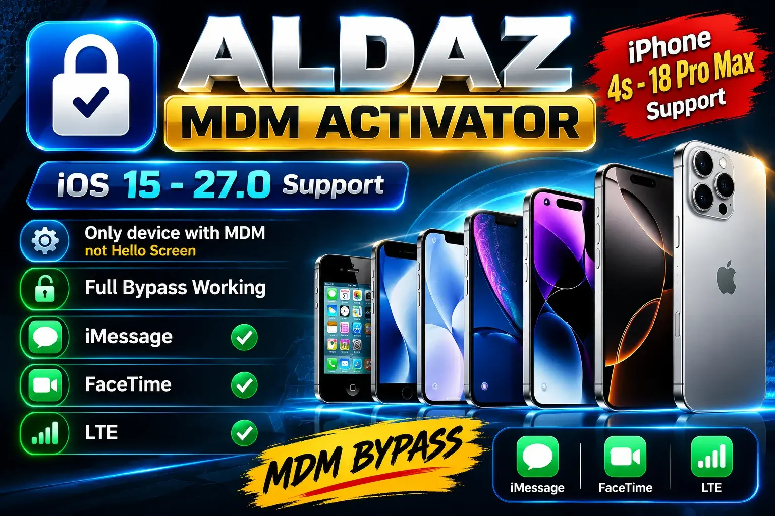 Aldaz Premium MDM Bypass - All Model - iPhone | iPad  iOS 15 - 27.0.1 Supported